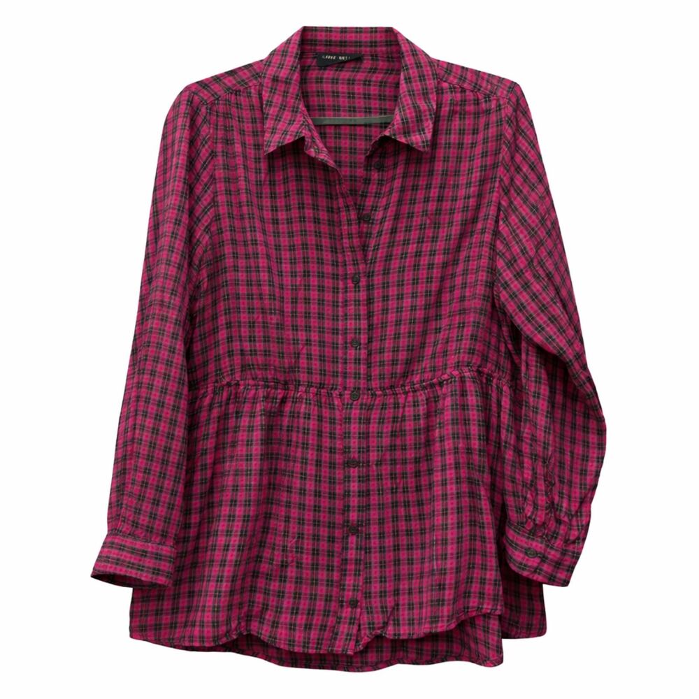 2 for $20 Lane Bryant Plaid Blouse Size 16 Pink Black Peplum Casual